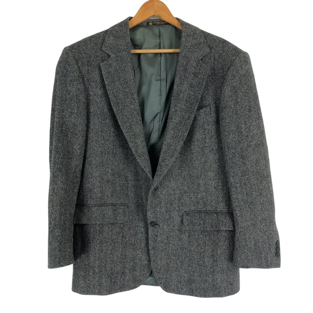 Anderson & Emami Men's Size 42R Grey Herringbone 100% Wool Blazer Jacket